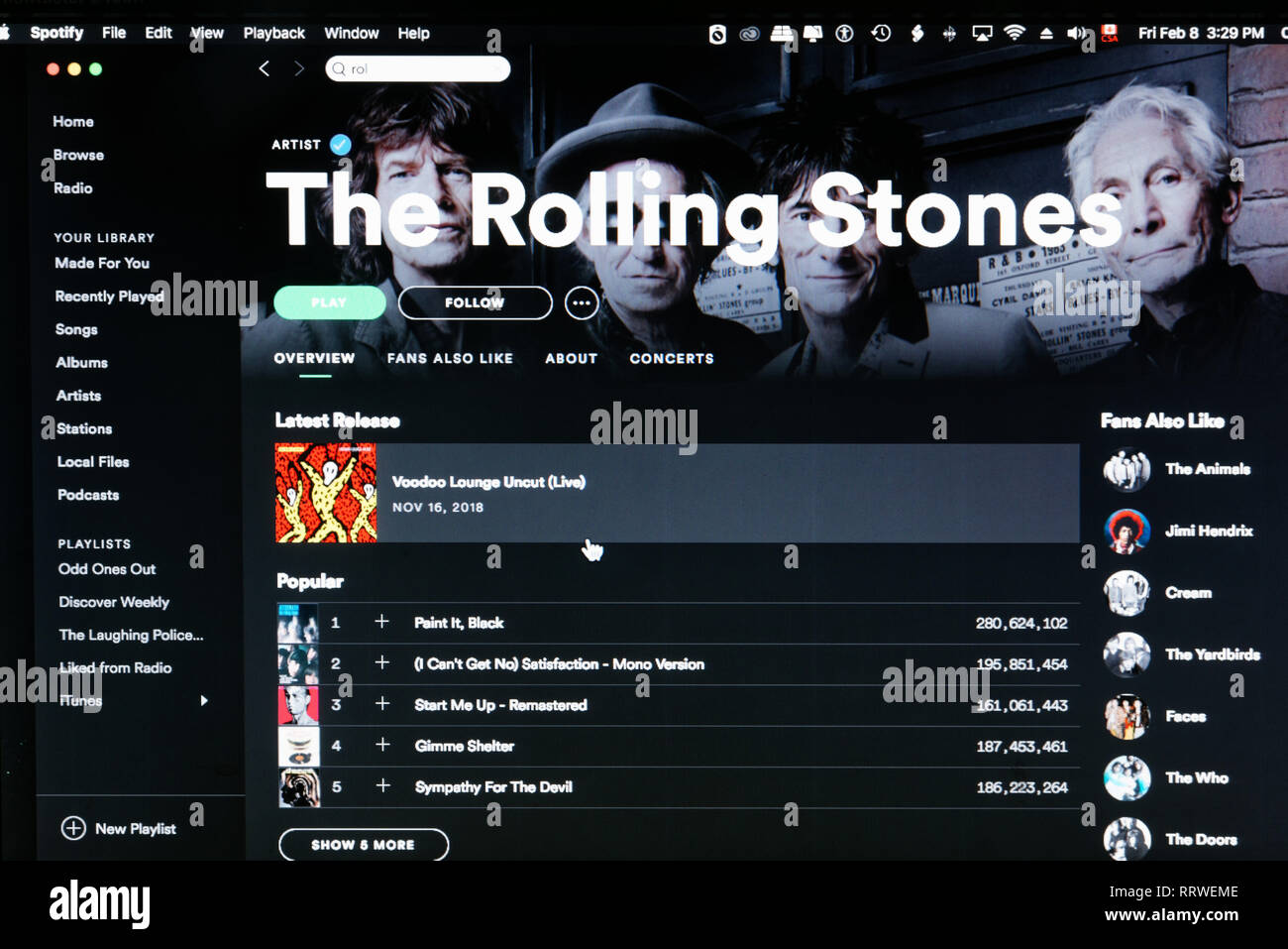 Rolling Stones Spotify home page Foto Stock