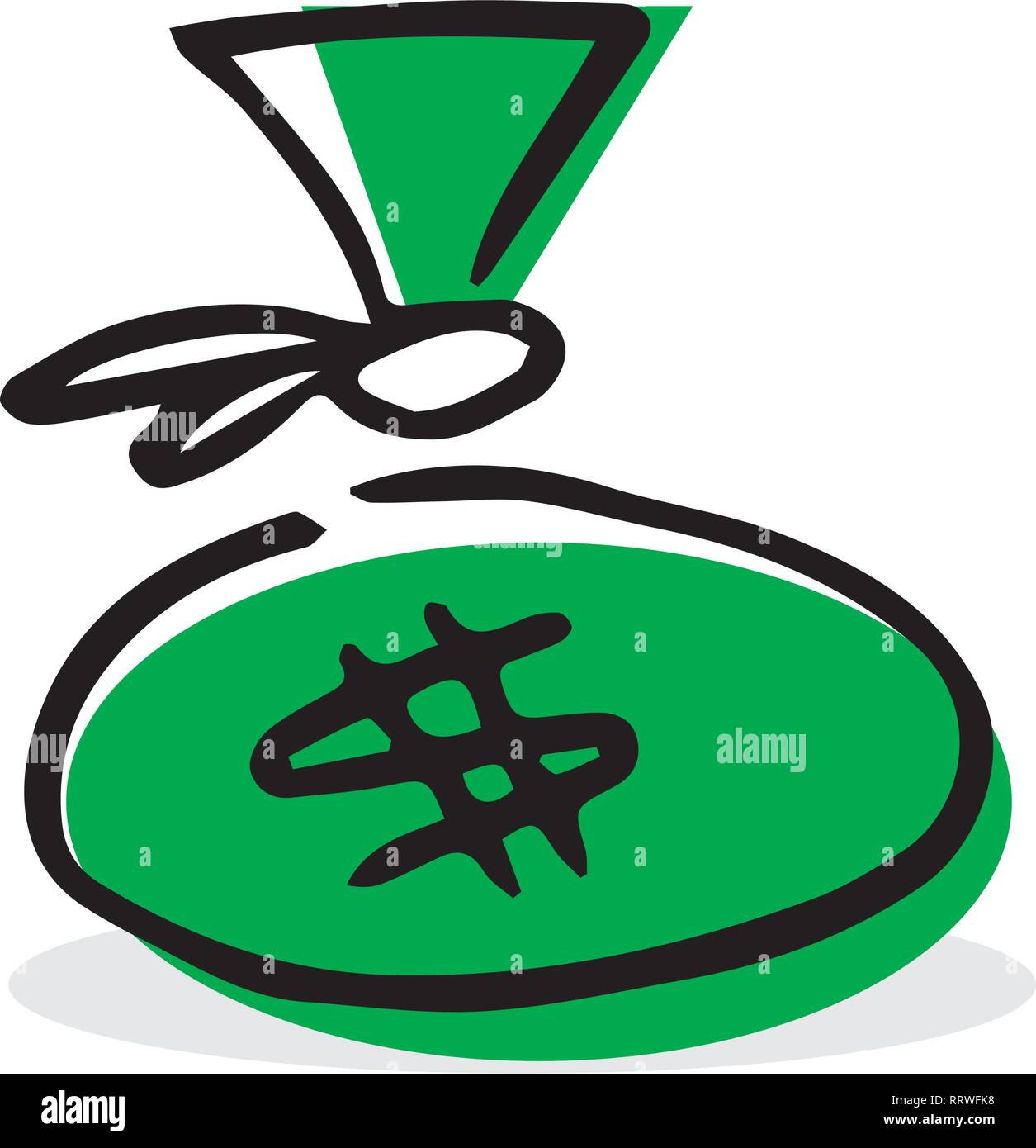 Semplice disegno vettoriale di un sacco di colore verde con il denaro. Illustrazione Vettoriale