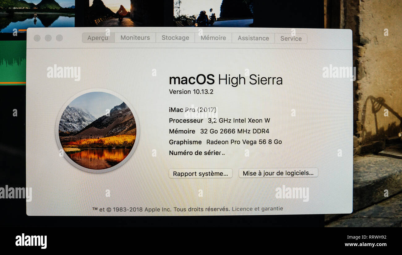 Strasburgo, Francia - 11 GEN 2018: informazioni su questo Mac le informazioni del nuovo potente Apple iMac Pro workstation con processore Intel Xeon W CPU, 32 GB di RAM e Radion Pro GPU Vega Foto Stock