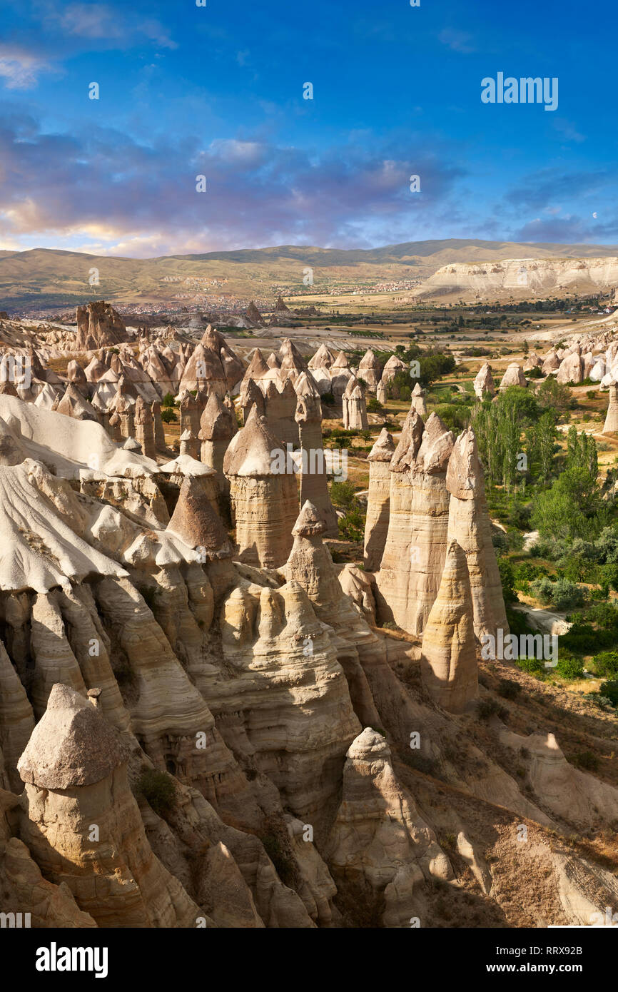 Foto e immagini della fata camino formazioni rocciose e pilastri di roccia di "Love Valley" nei pressi di Goreme, Cappadocia, Nevsehir, Turchia Foto Stock