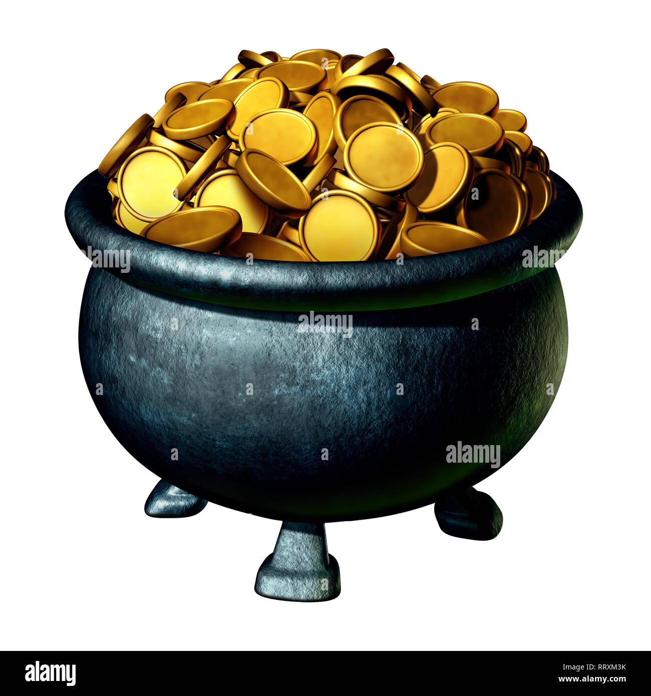 Pentola di monete d'oro isolato su uno sfondo bianco come un san patrizio  giorno simbolo irlandese per la sorte e la fortuna come un tesoro dorato  Foto stock - Alamy