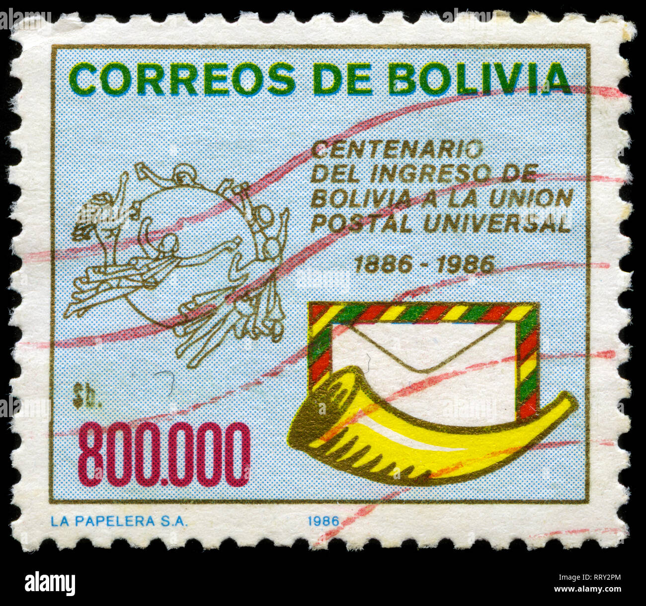 Francobollo da Bolivia nella composizione della Bolivia in Unione Postale Universale serie emessi nel 1986 Foto Stock