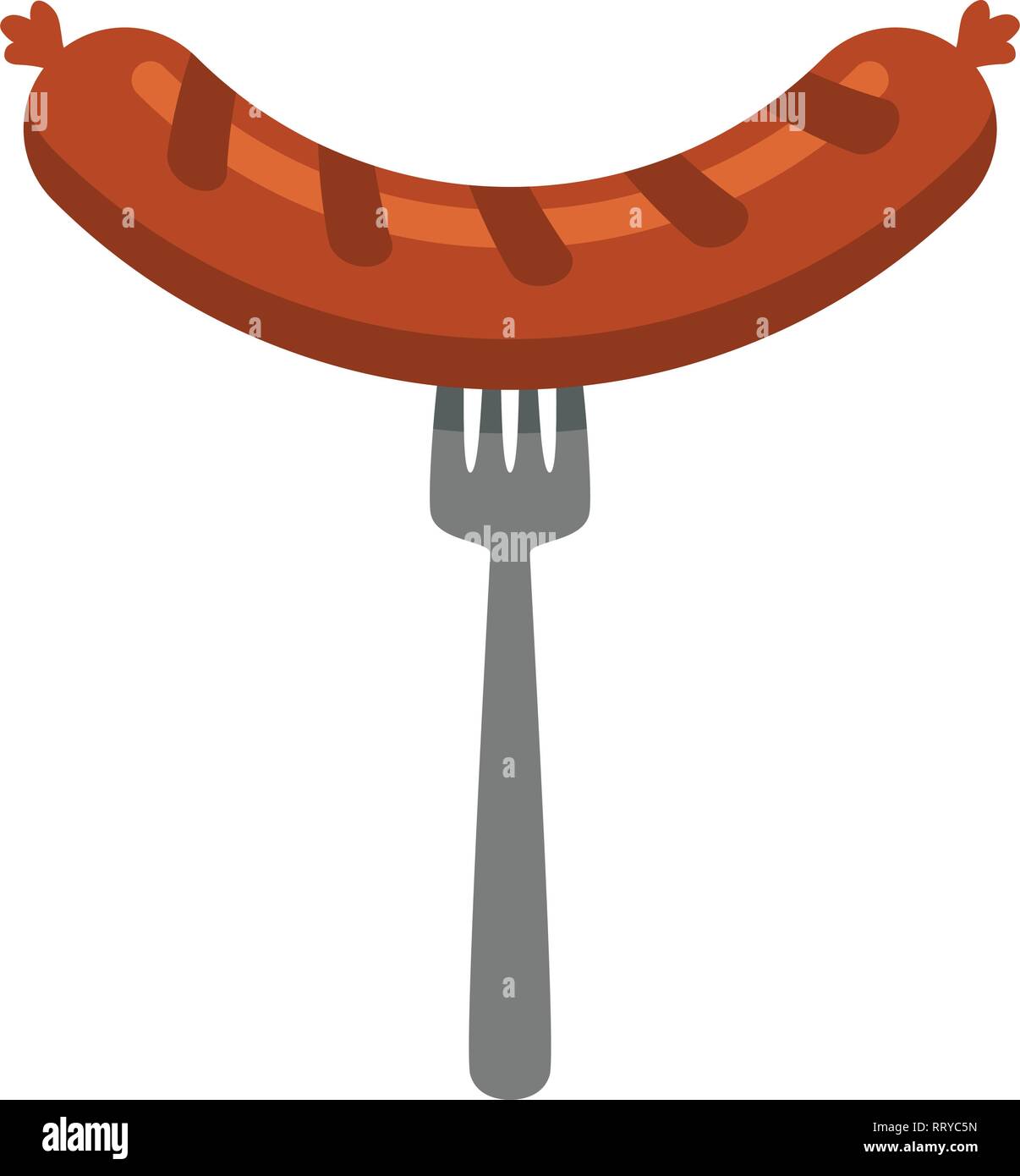Salsiccia di vettore e icona della forcella isolati su sfondo bianco. cibo simbolo grafico per salsicce alla griglia illustrazioni Illustrazione Vettoriale