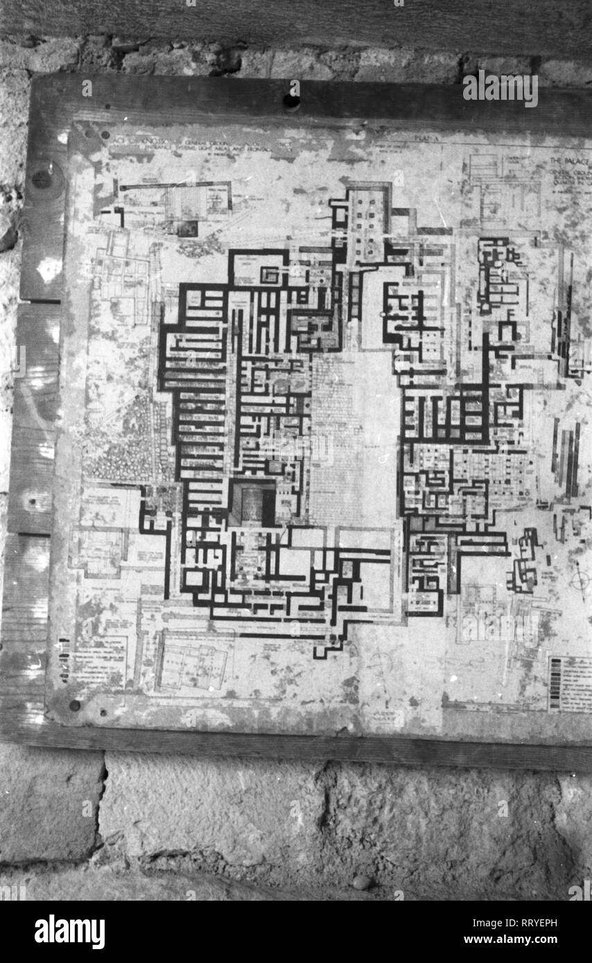 Griechenland, Grecia - Übersichtsplan der Ruinen des Palastes von Cnosso auf Kreta, Griechenland, 1950er Jahre. Sondaggio mappa del palazzo di Cnosso a Creta, Grecia, 1950s. Foto Stock