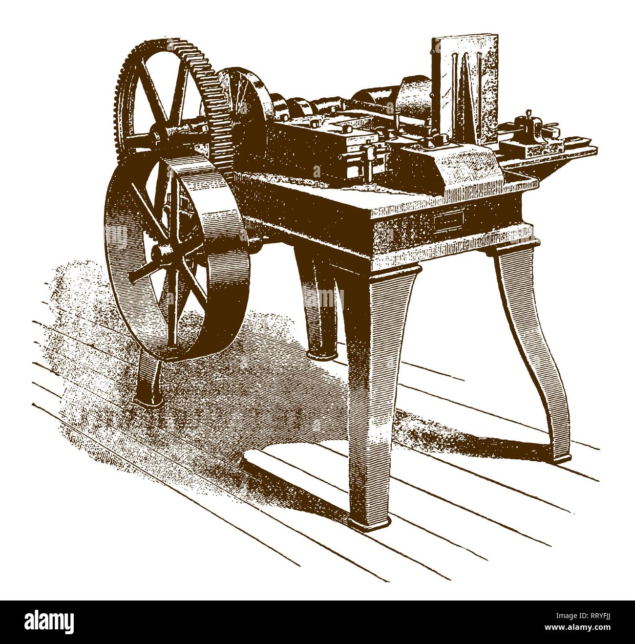 Storico uno meccanico-far scorrere il filo-macchina formatrice (dopo un attacco o incisione del XIX secolo) Illustrazione Vettoriale