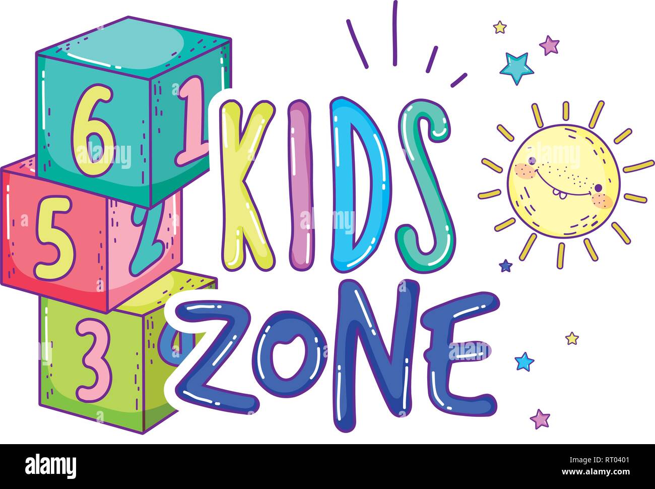 I numeri di blocchi dei giocattoli con sun kawaii Illustrazione Vettoriale