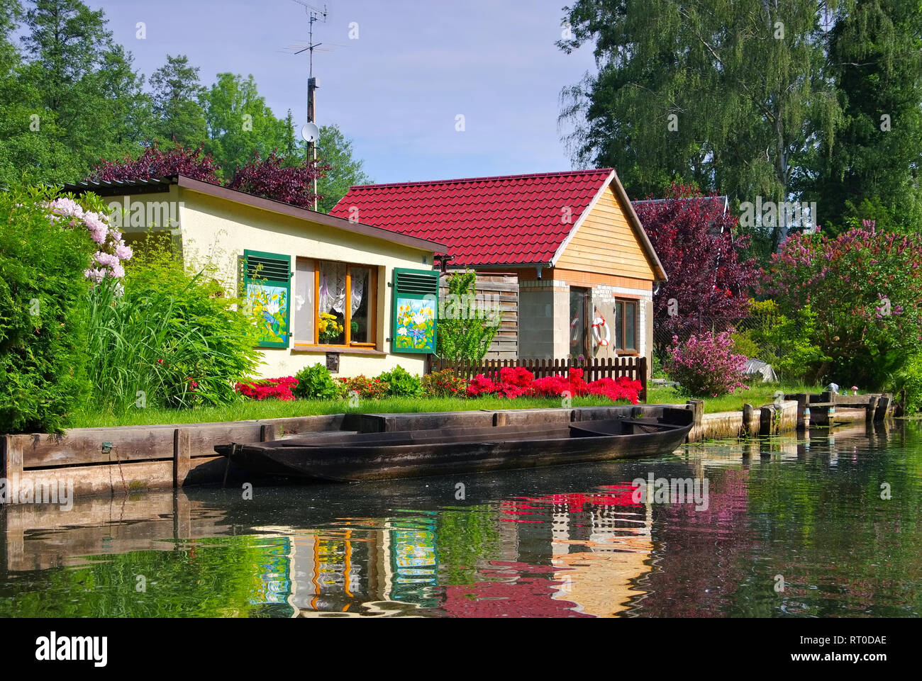 Foresta di Sprea casa sull'acqua, Brandenburg Foto Stock