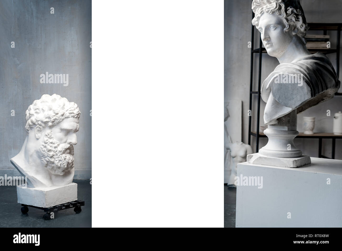 Dio Apollo busto scultura e busto di Ercole Farnese. Scultura di testa,  copia in gesso di un marmo statue di divinità greche ed eroi a Grange Foto  stock - Alamy