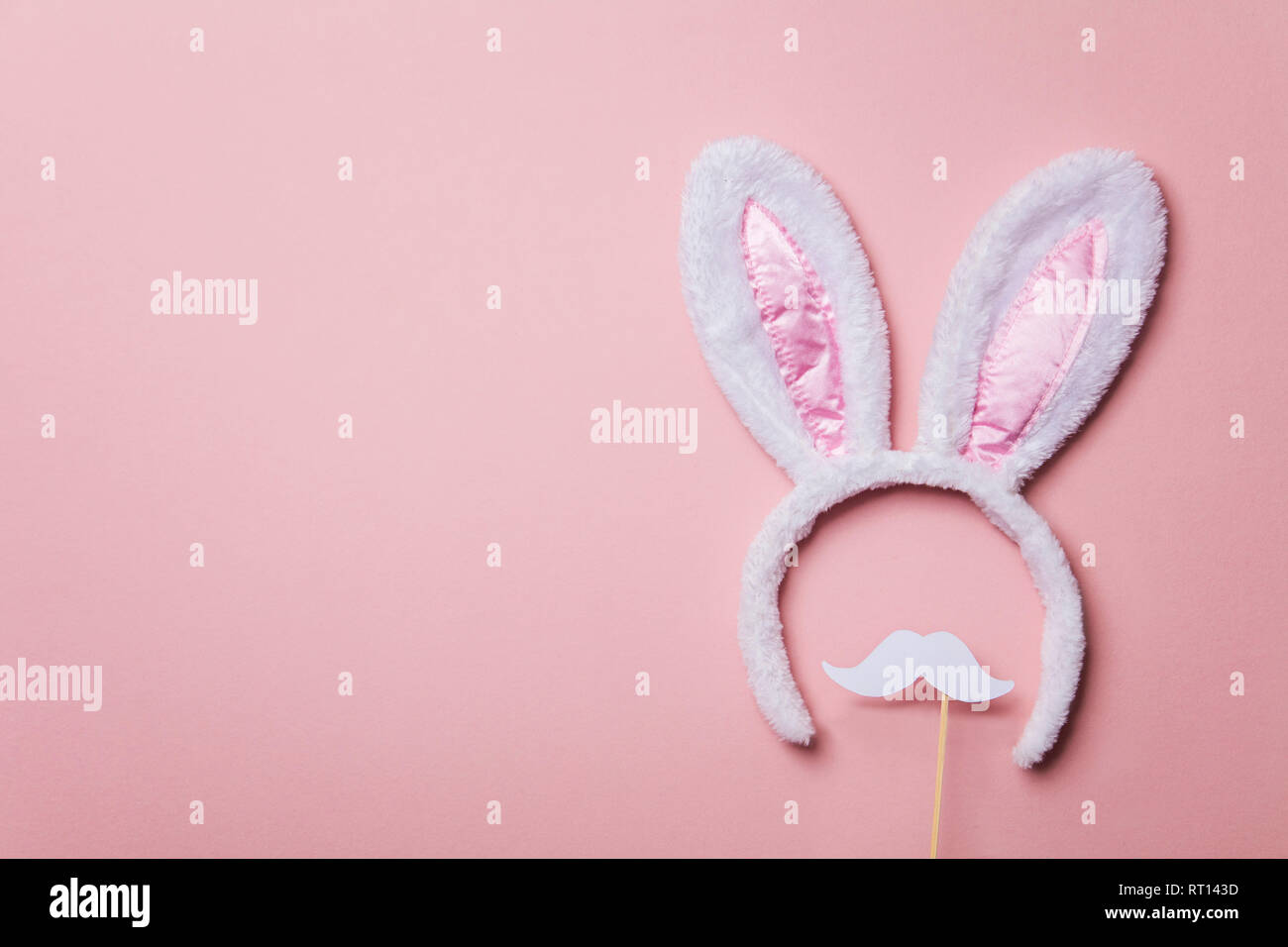 Coniglietto di Pasqua le orecchie con baffi bianchi su un pastello sfondo  rosa Foto stock - Alamy
