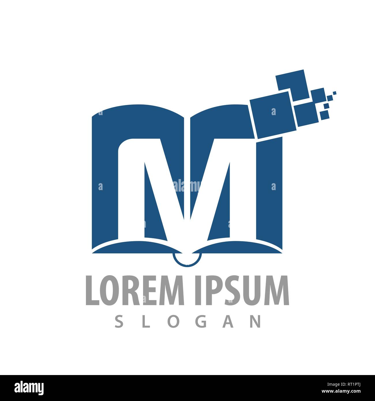 Logo design concept. Libro digitale. lettera iniziale M. simbolo grafico elemento di modello Illustrazione Vettoriale
