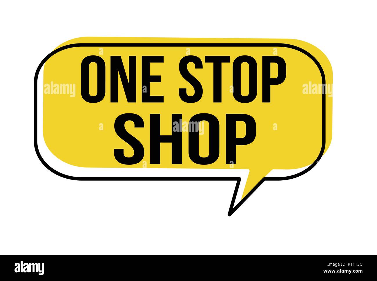 One stop shop discorso bolla su sfondo bianco, illustrazione vettoriale Illustrazione Vettoriale