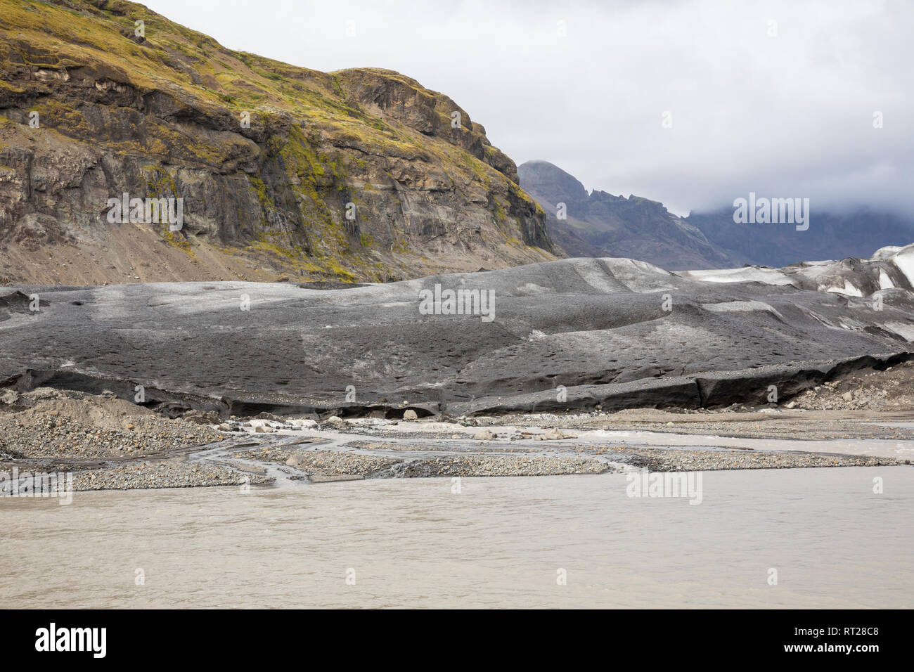 Gletscher, Gletscherzunge, Getscherfluß, Gletscherfluss, Skaftafellsjökull, Skaftafell National Park, Vatnajökull-Nationalpark, Südosten Isola Foto Stock