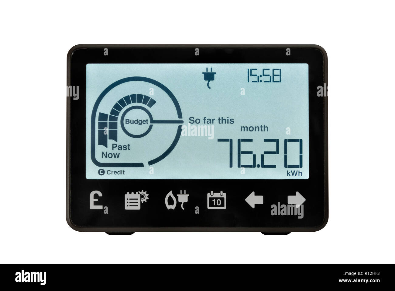 Smart Meter, Regno Unito. Un dispositivo elettronico per la registrazione e il monitoraggio del consumo di elettricità in casa. Foto Stock