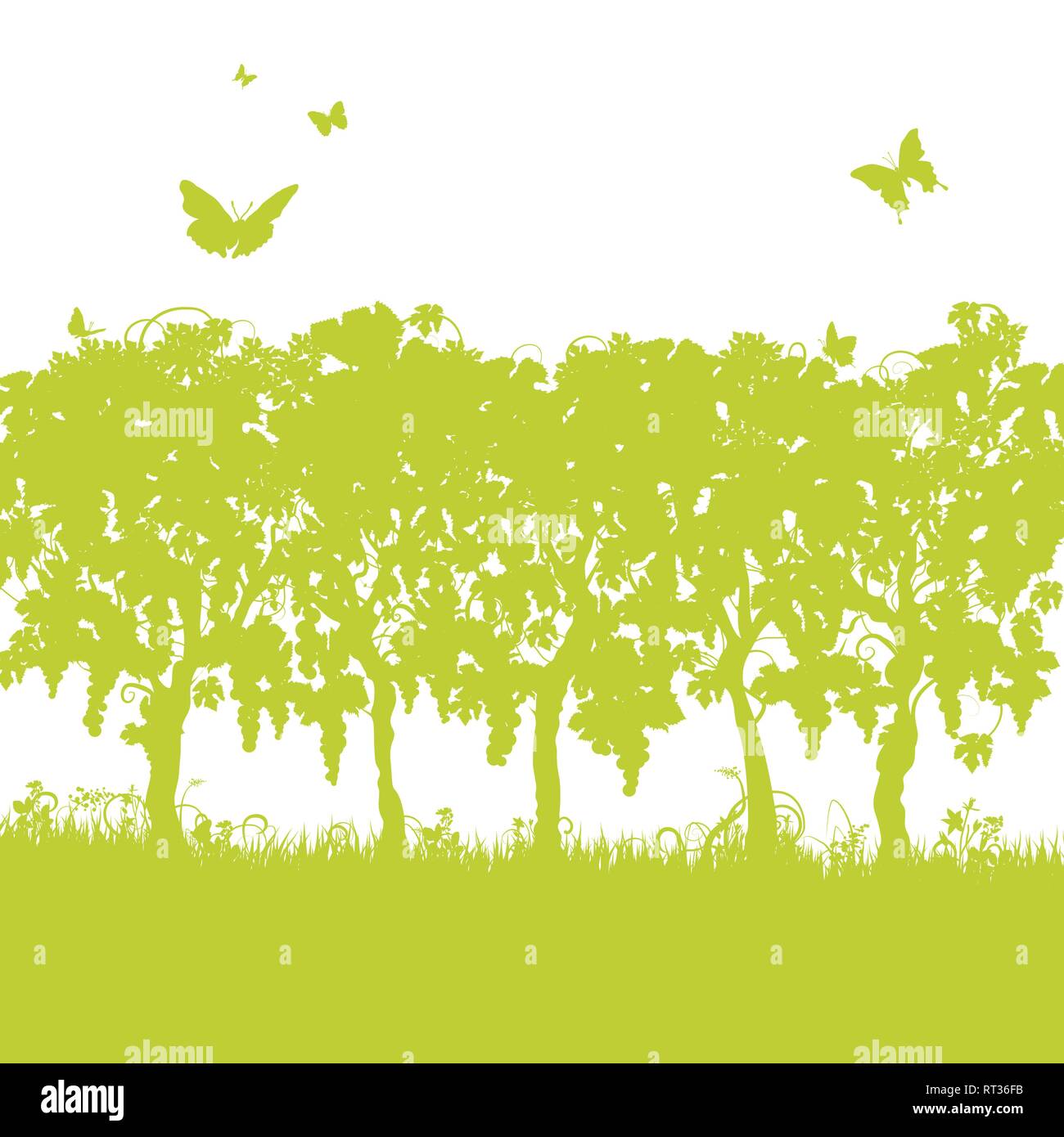 Vino, vigneto, viticoltore e viti Illustrazione Vettoriale