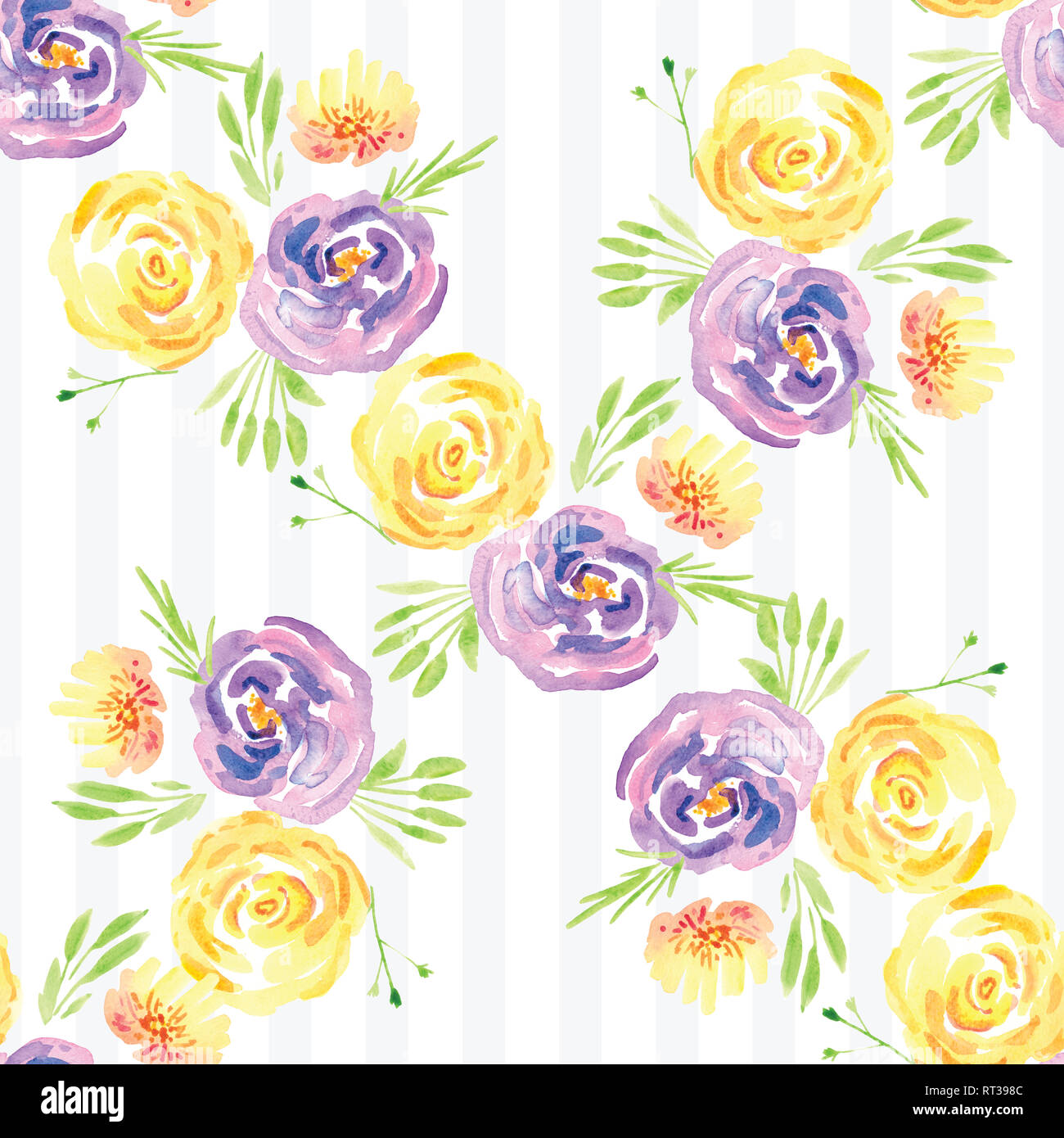 Dipinto a mano con motivi floreali ad acquerello rose Pattern. Illustrazione della decorazione design floreale per matrimonio inviti e biglietti di auguri. Foto Stock