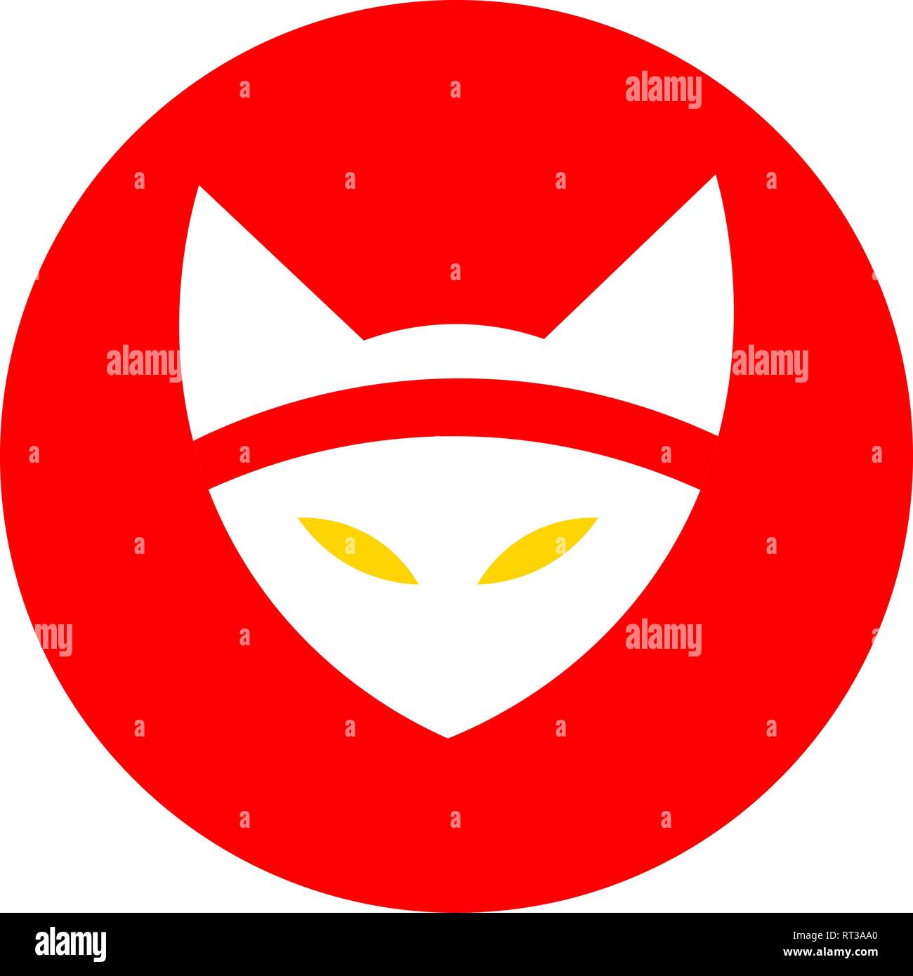 Cat logo, icona. cat ninja illustrazione vettore. un gatto con un bendaggio. arti marziali. Giappone Sole Rosso Illustrazione Vettoriale