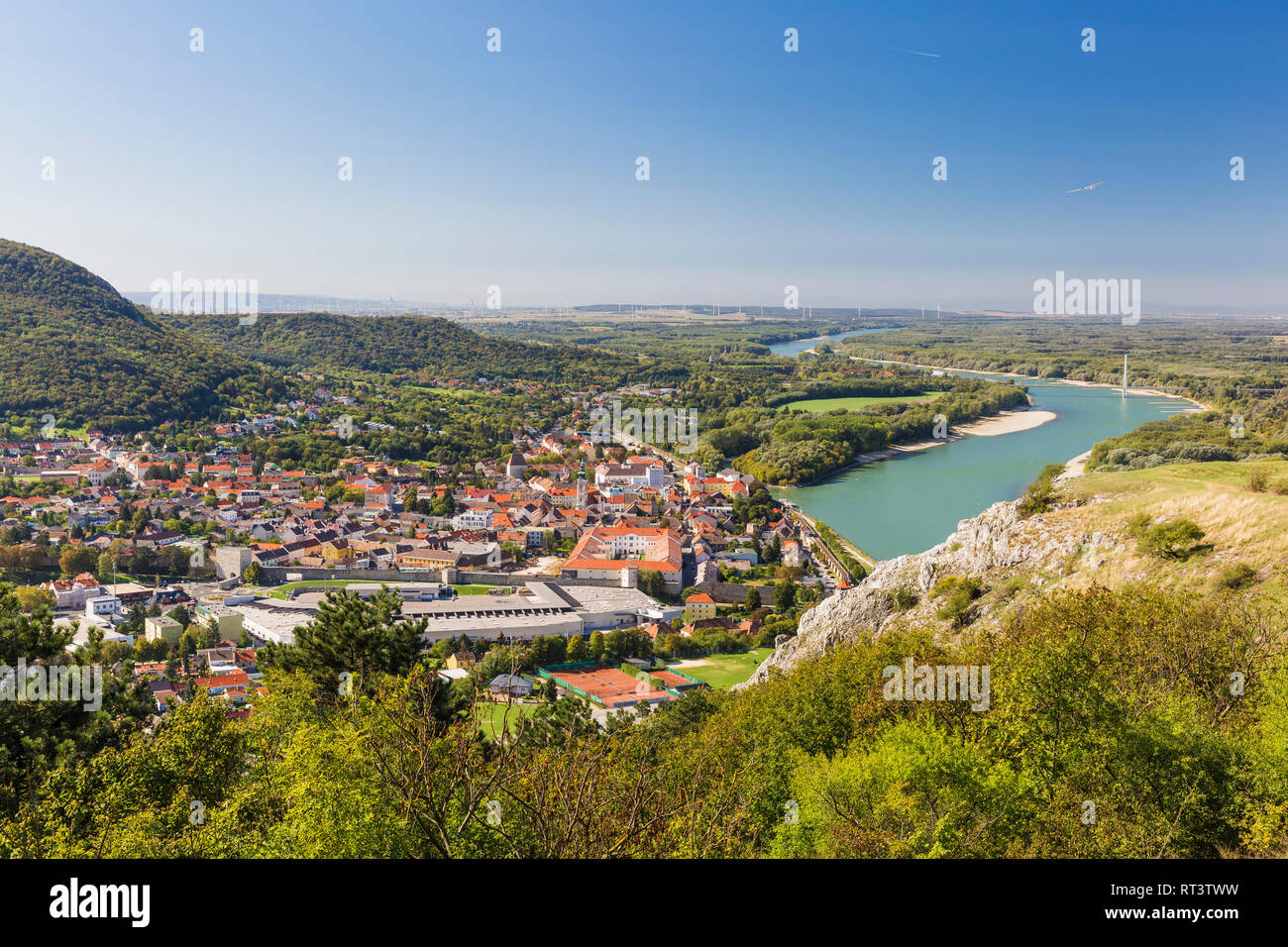 Hainburg vom Braunsberg, Donau Niederösterreich, Foto Stock