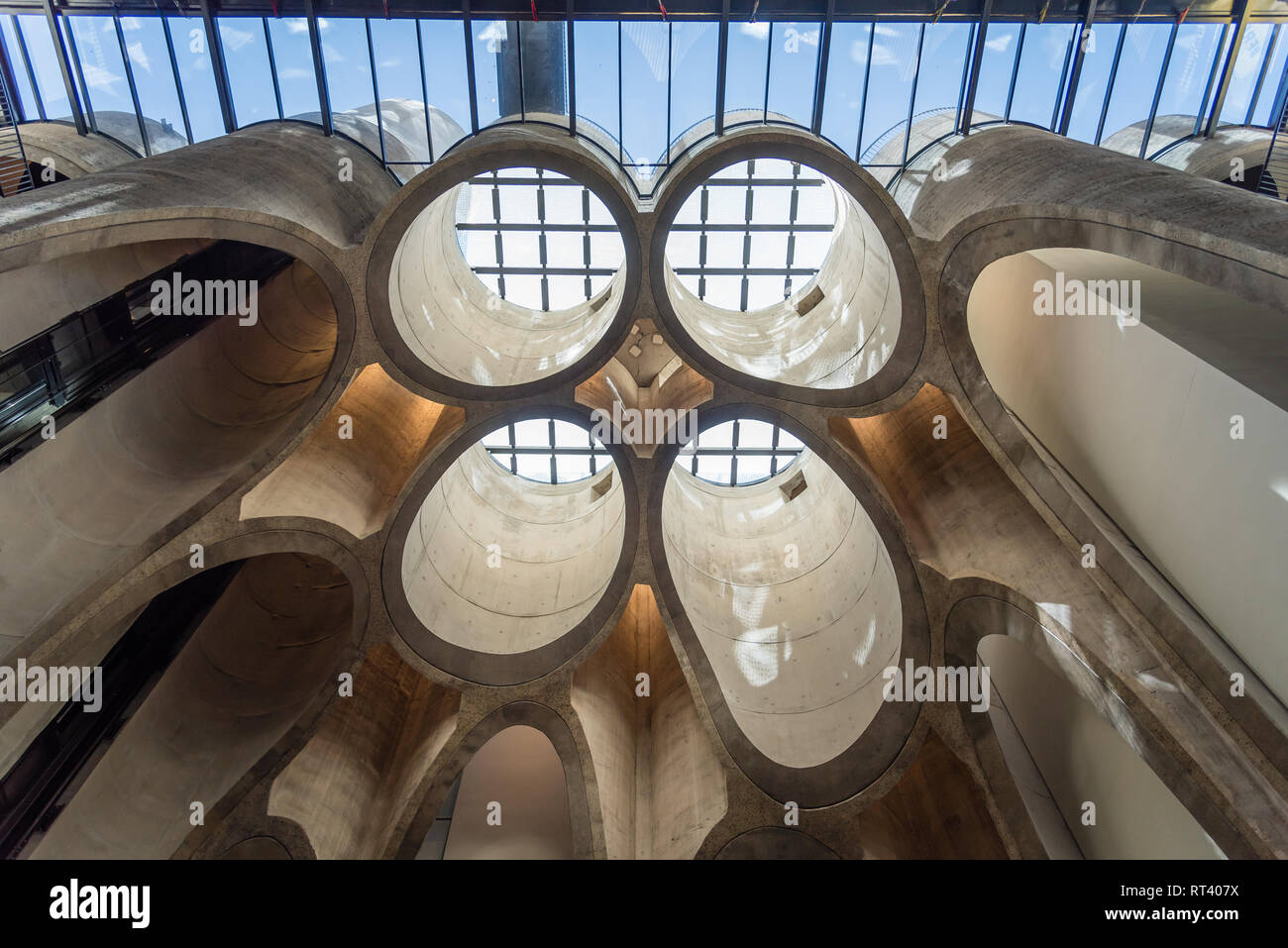 Guardando in alto nell'atrium a Zeitz MOCAA museum di Cape Town, Sud Africa Foto Stock