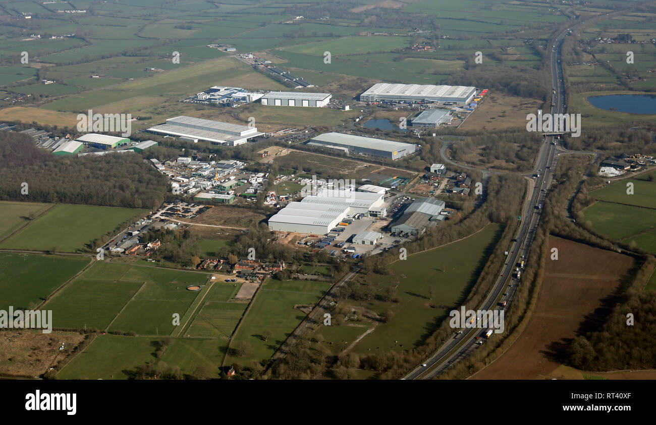 Vista aerea della Colomba Valley Park Industrial Estate park a Foston vicino a Derby Foto Stock
