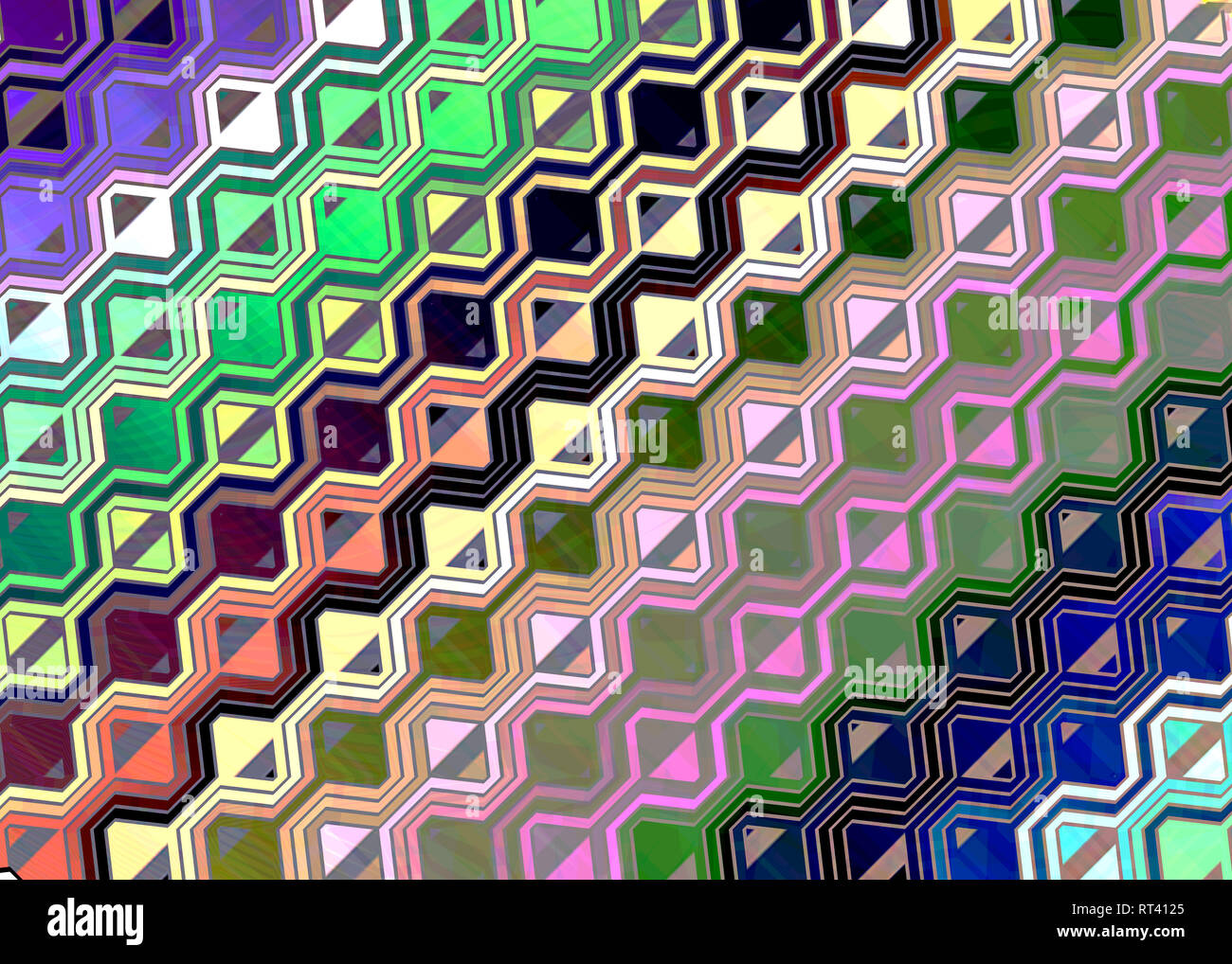 Verde, Blu, rosa, marrone, bianco e nero sfondo esagonale Foto Stock