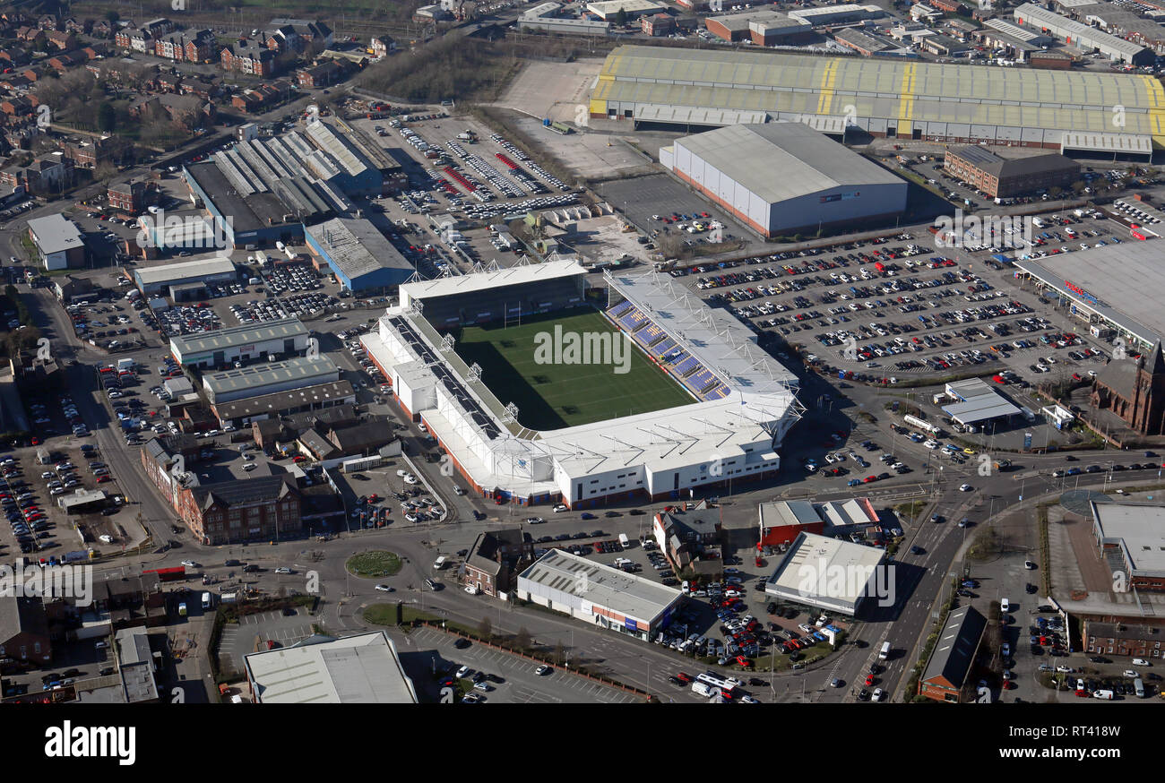 Vista aerea della Halliwell Jones Stadium, Warrington Foto Stock