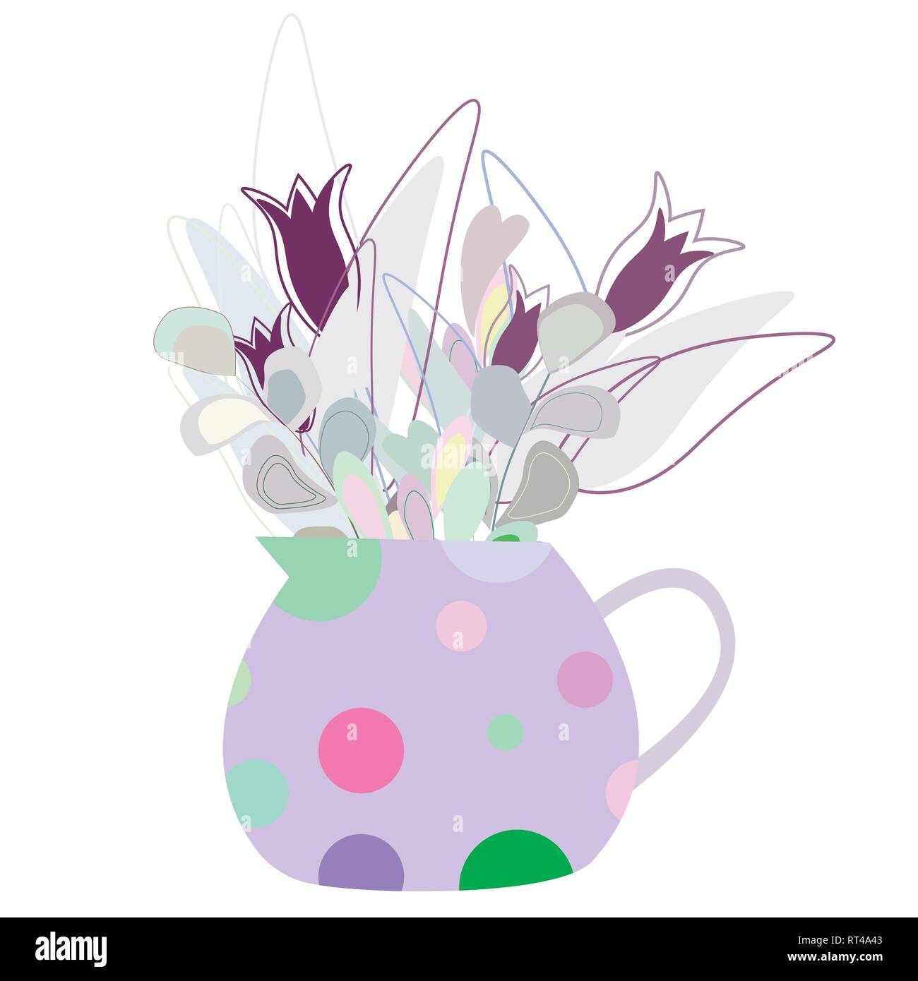 Bouquet di bright colorlul fiori in una polka dot vaso Illustrazione Vettoriale