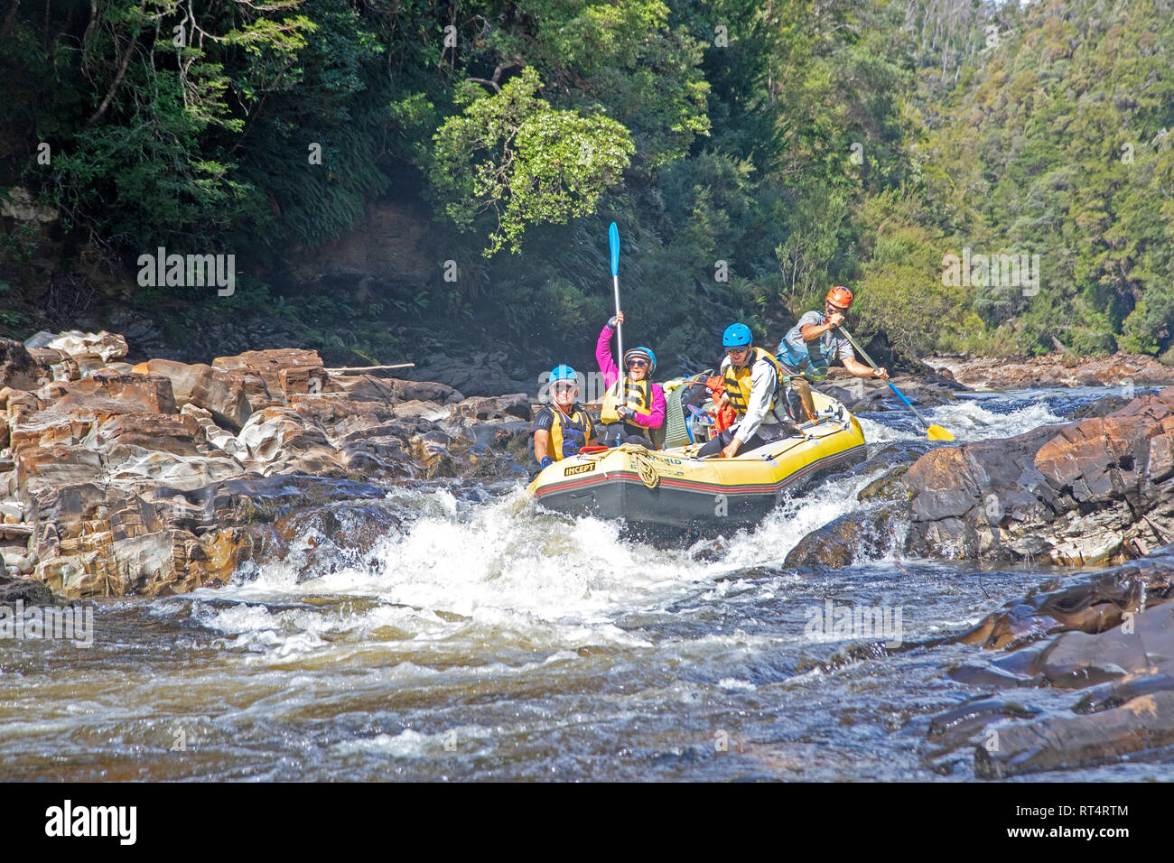 Raft esegue un rapido sul fiume Franklin Foto Stock
