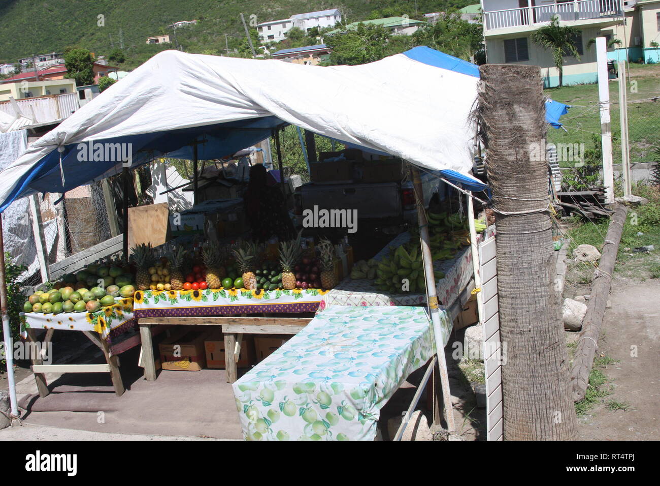 St Marten frutta stand Foto Stock