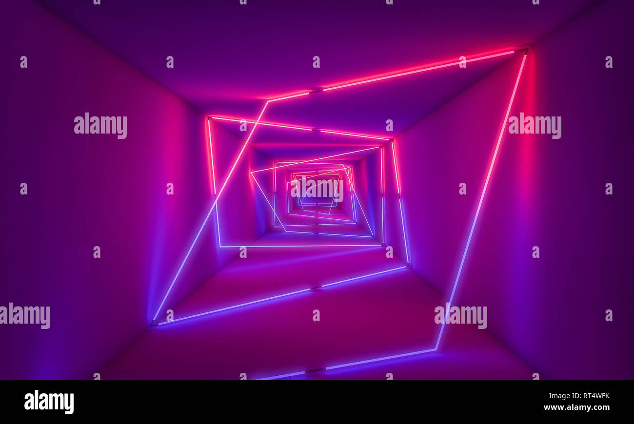 Tunnel astratto e luce al neon 3d rendering immagine Foto Stock
