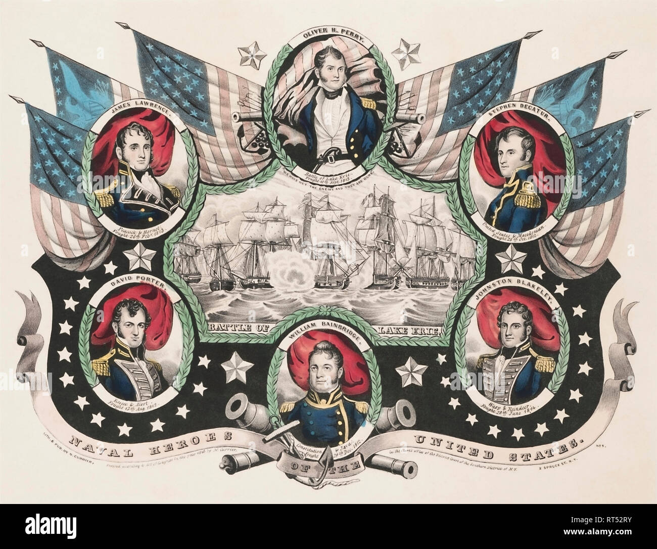 American history stampa mostra eroi della marina degli Stati Uniti. Foto Stock