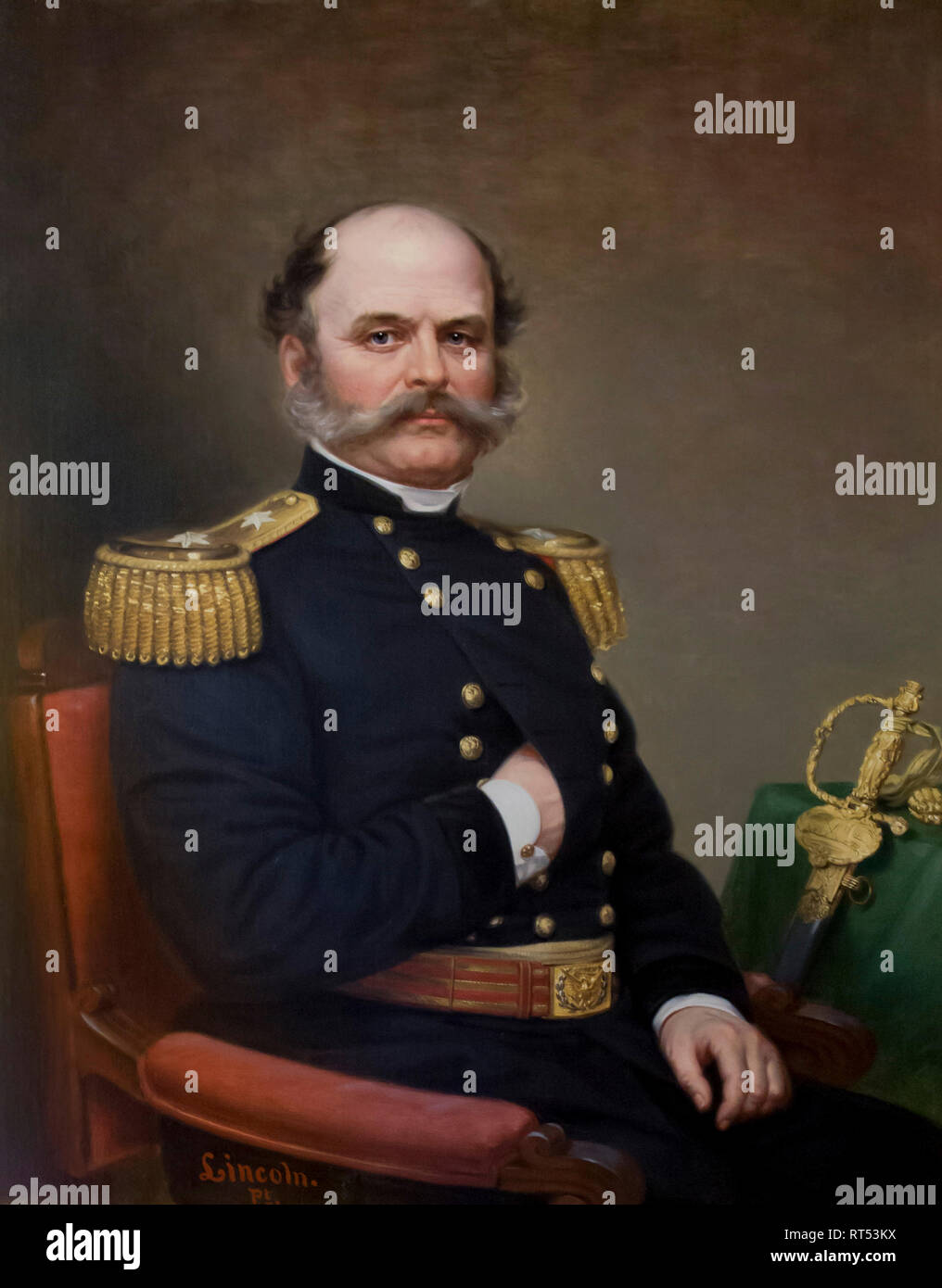Storia americana pittura del generale Ambrose Burnside. Foto Stock