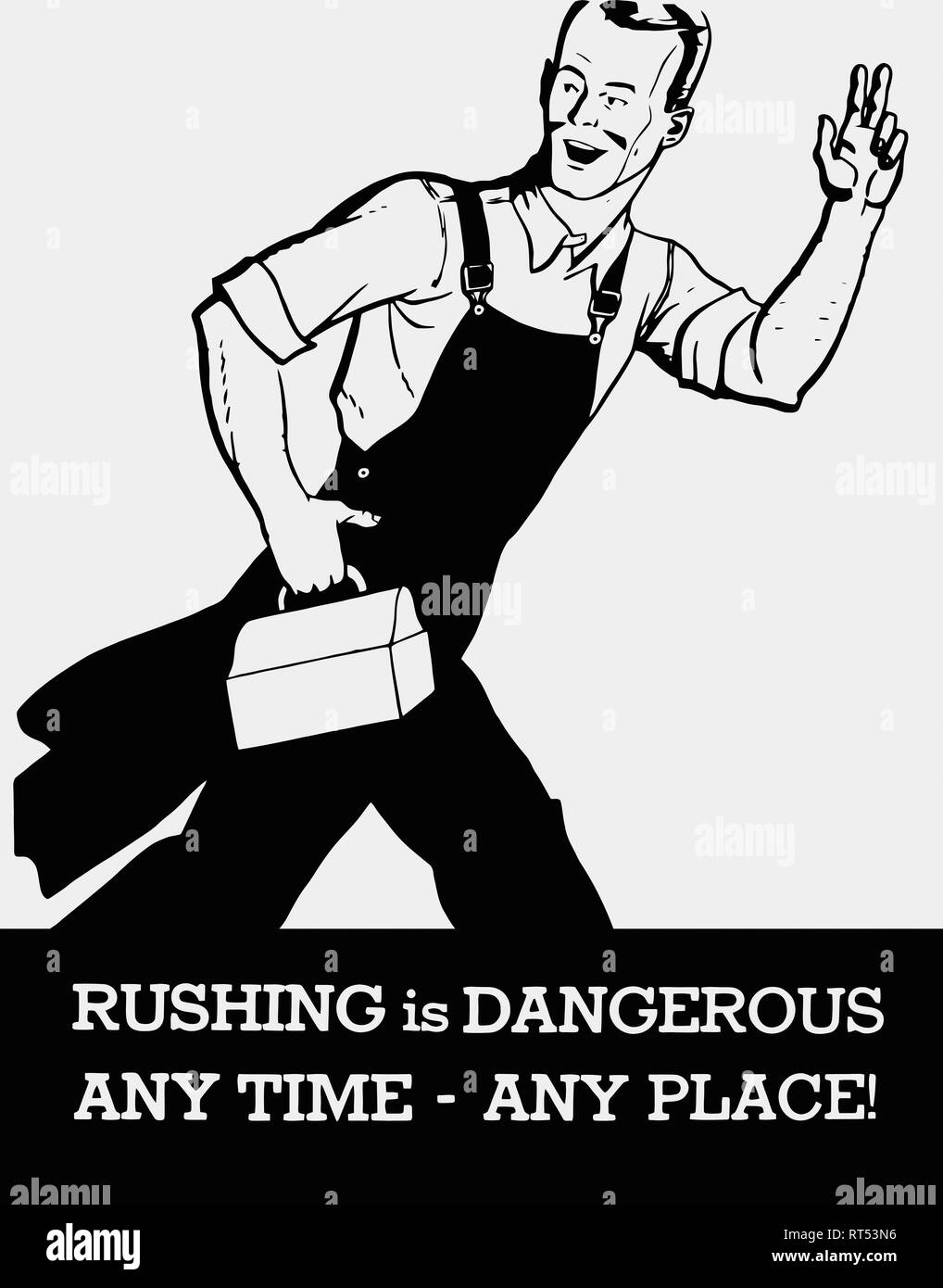 La II Guerra Mondiale il poster con una ondulazione uomo tenendo la sua lunchbox. Foto Stock