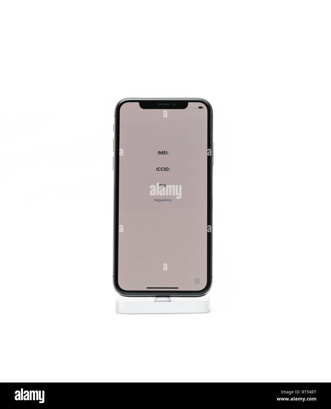 Parigi, Francia - 5 NOV 2017: nuovo Apple iPhone X 10 isolato dello  smartphone sfondo bianco con il codice IMEI, ICCD, e numero di serie Foto  stock - Alamy