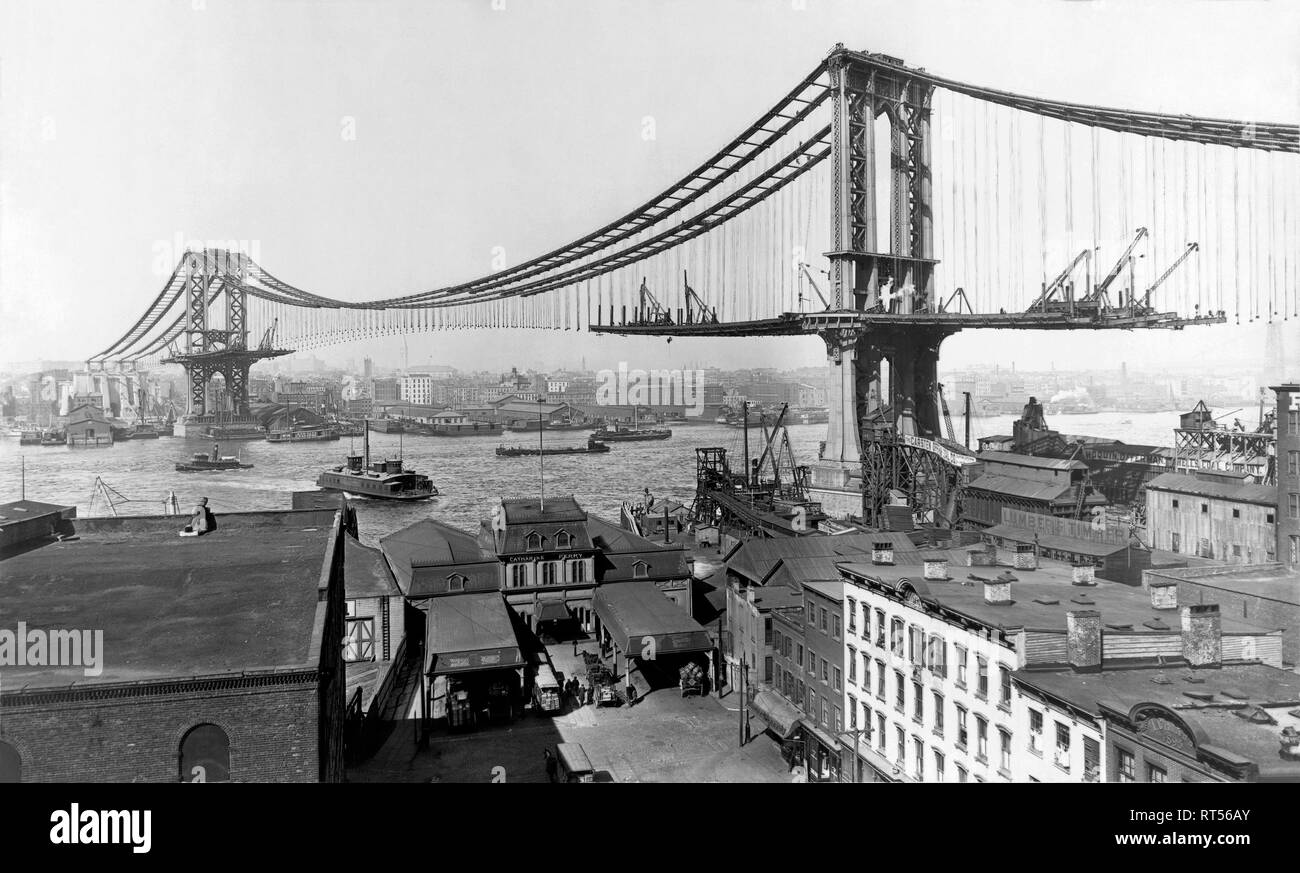 La costruzione del ponte di Manhattan durante il 1901-1909. Foto Stock