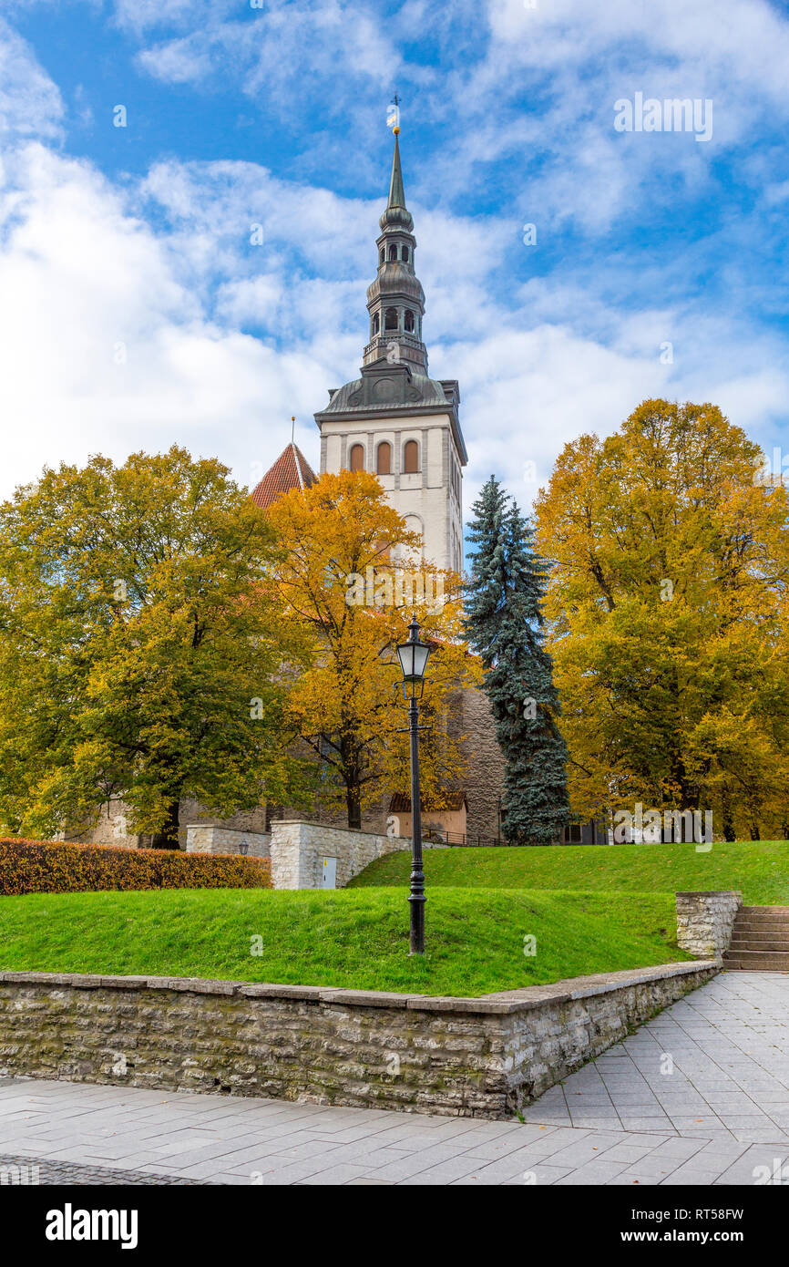 Europa orientale, paesi baltici, Estonia, Tallinn. La chiesa di San Nicola, Torre campanaria. Foto Stock