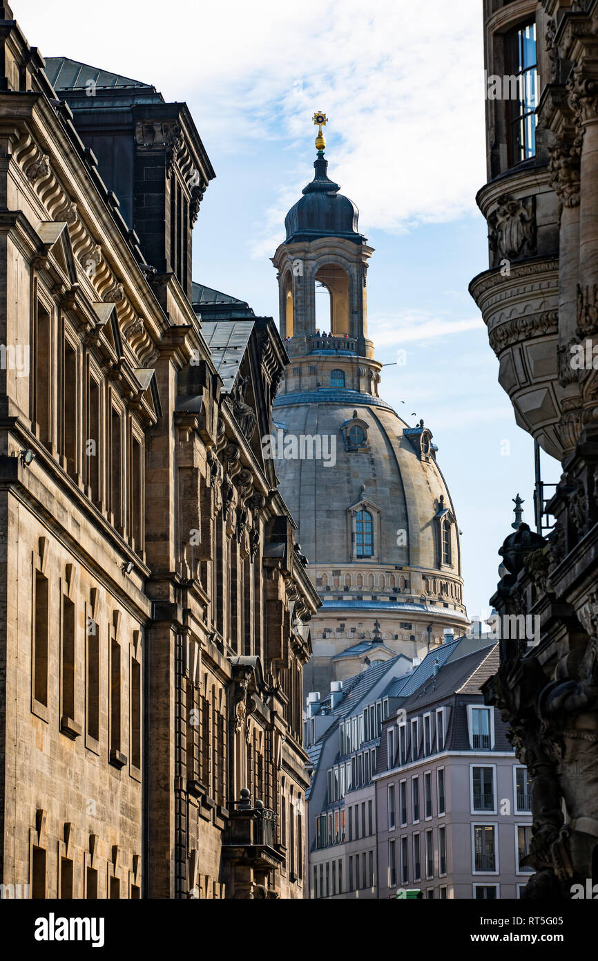 Germania, Dresda, in vista della chiesa di Nostra Signora Foto Stock