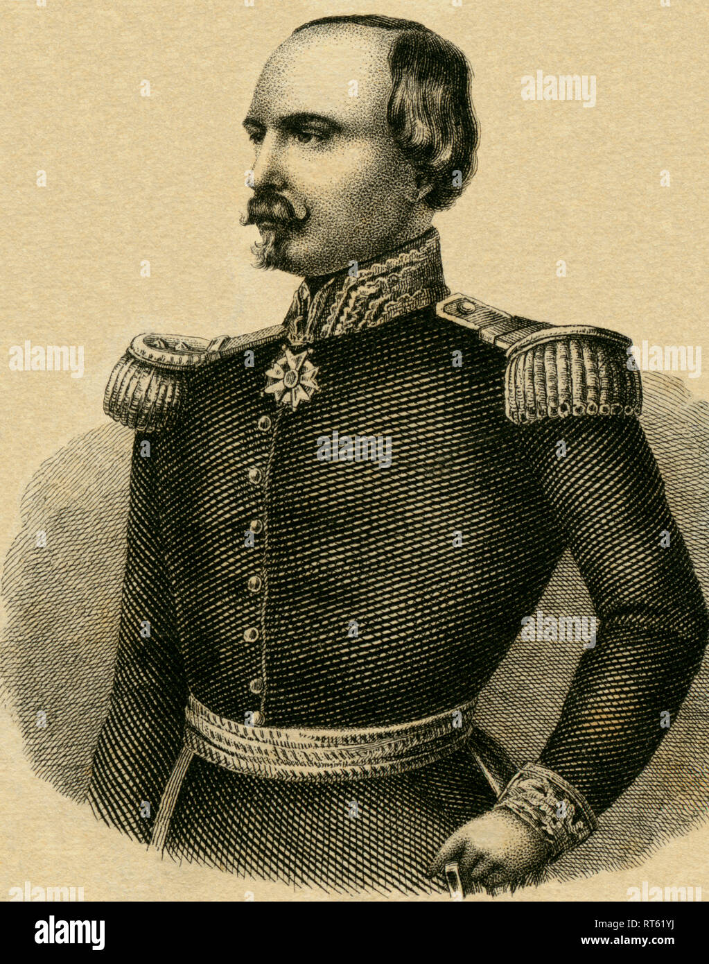 Francois Cercain-Canrobert, ufficiale francese, per un certo periodo di tempo il comandante in capo del governo francese e di esercito britannico nella guerra di Crimea, litografia da: National-Kalender für alle Kronländer der kaiserl. königl. Österreichischen Monarchie auf das Schaltjahr 1856 (calendario nazionale per tutti crownlands dell'imperial monarchyof Austria), litografo W. Klimt, pubblicato da Carl Wilhelm Medow, Leitmeritz / Praha., Additional-Rights-Clearance-Info-Not-Available Foto Stock