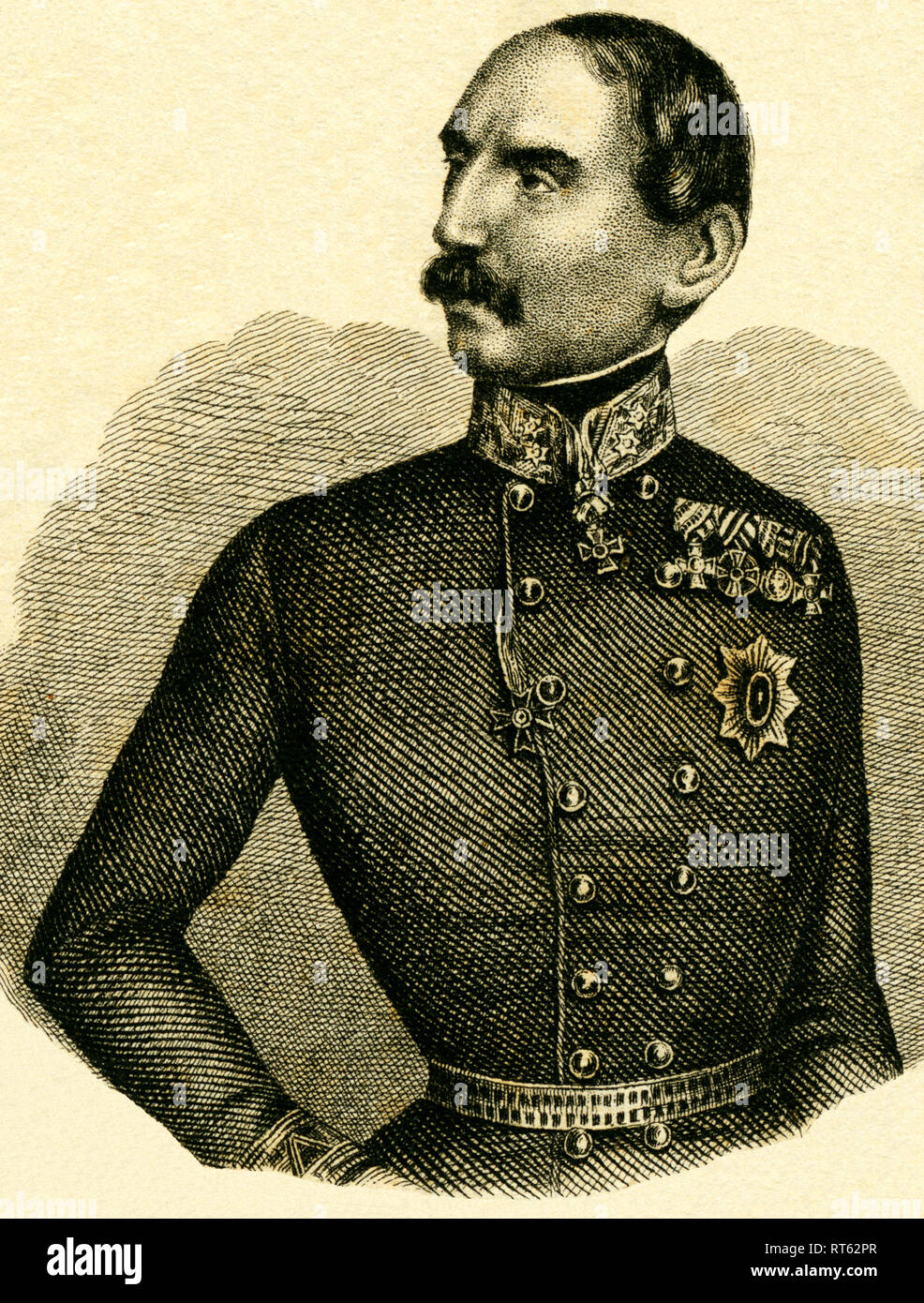 Johann Conte Coronini Cronberg, commander-in-chief di imperiale esercito austriaco-corps in The Moldau e Walachei, litografia da: 'National-Kalender für alle Kronländer der kaiserl. königl. Österreichischen Monarchie auf das Schaltjahr 1856 ' (calendario nazionale per tutti crownlands della Monarchia imperiale d'Austria, 1856), litografo W. Klimt, publishedbyCarl Wilhelm Medow, Leitmeritz / Praga., Additional-Rights-Clearance-Info-Not-Available Foto Stock