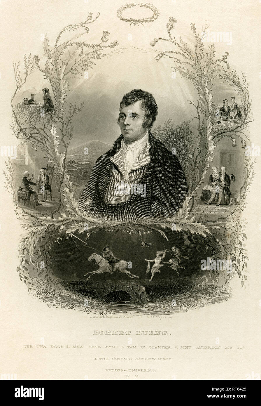 Robert Burns, Scotish poeta, nato 1759 in Alloway / Ayrshire / Scozia, morì 1796 a Dumfries / Dumfriesshire / Scozia, acciaio incisione di A.H. Payne, circa 1850 da un libro o un giornale del XIX secolo., artista del diritto d'autore non deve essere cancellata Foto Stock