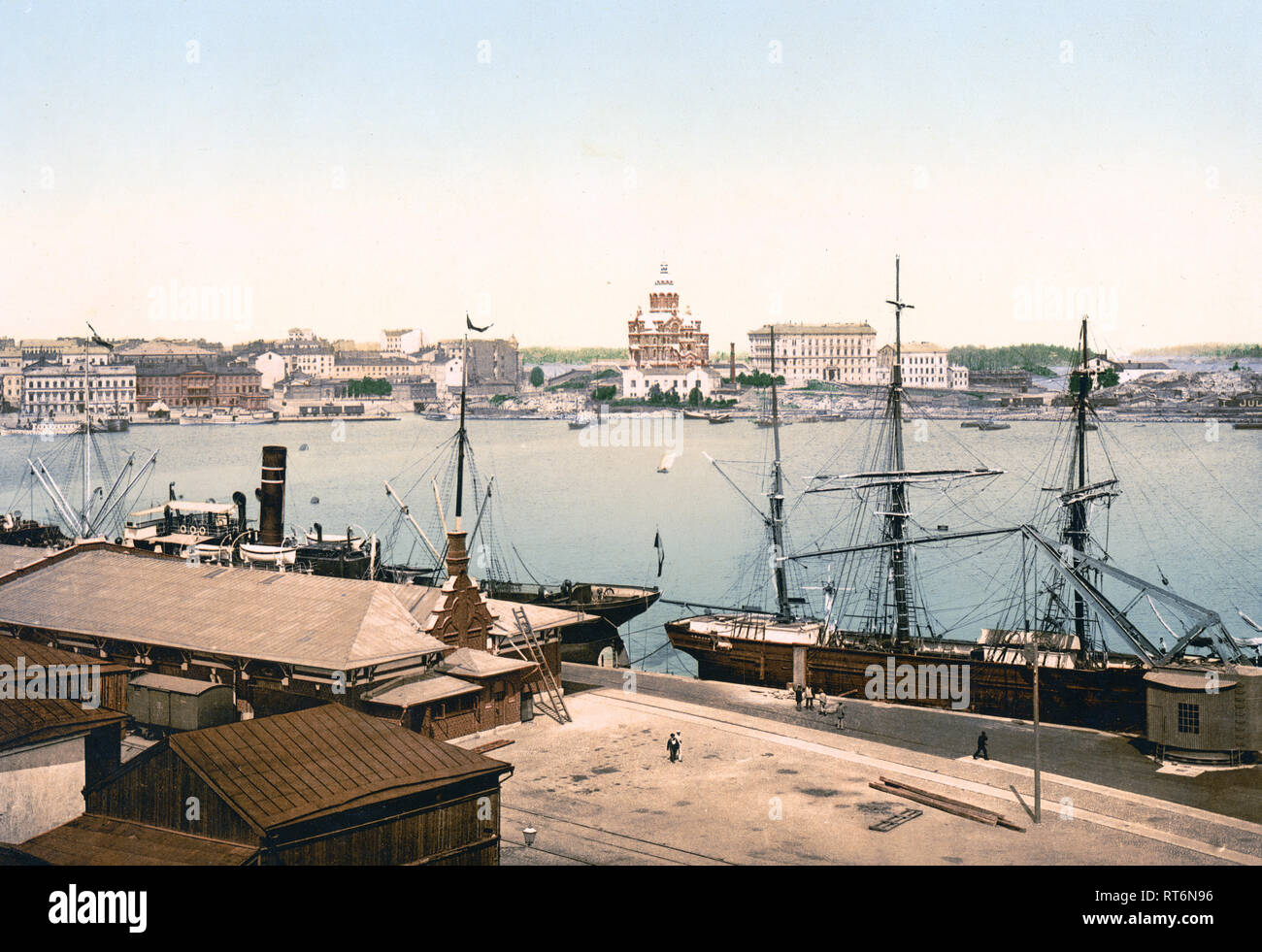 La cattedrale russa e il porto, Helsingfors, Russia, cioè, Helsinki, Finlandia ca. 1890-1900 Foto Stock