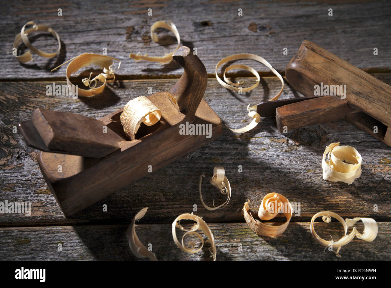 In legno antico piano a mano per la lavorazione del legno e falegnameria. Foto Stock