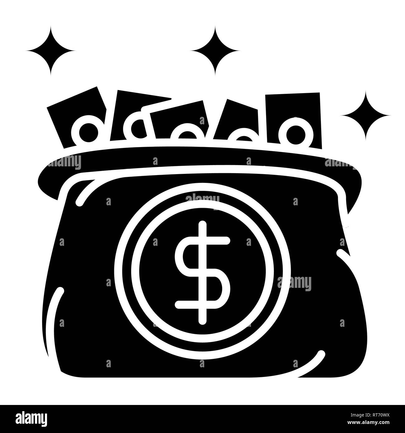Denaro borsa icona, illustrazione vettoriale, finanza Glyph Foto Stock
