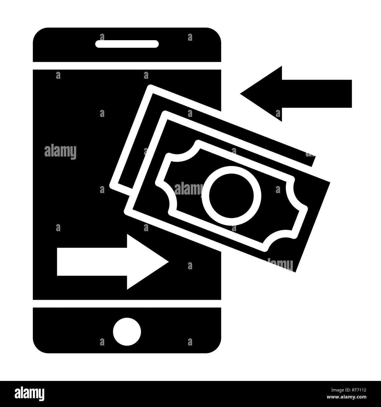 Icona di transazione, illustrazione vettoriale, finanza Glyph Foto Stock