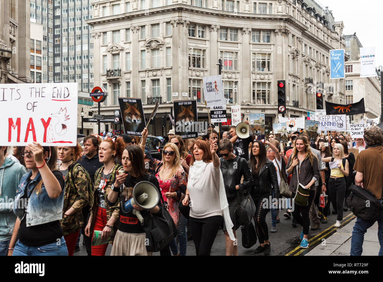 Londra, Inghilterra - 29 Maggio 2017: di attivisti per i diritti degli animali sulla manifestazione contro la caccia fow a Londra Foto Stock