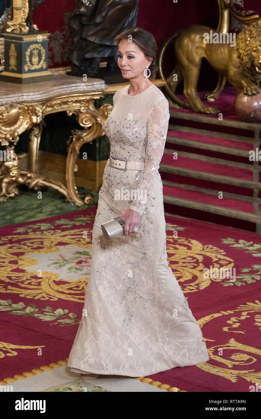Isabel Preysler durante la visita del Presidente della Repubblica del Perù Martin Vizcarra di Spagna presso il Palazzo Reale di Madrid. Foto Stock