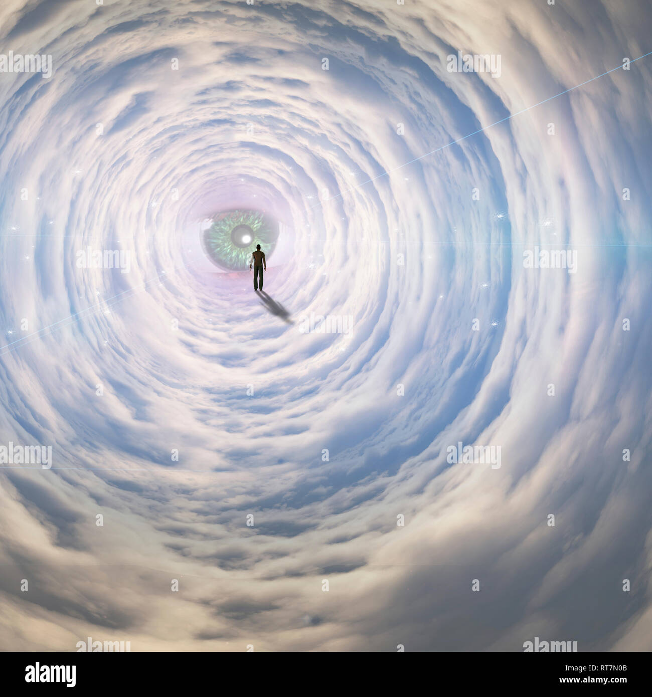 Tunnel spaziale con l'occhio di Dio Foto Stock