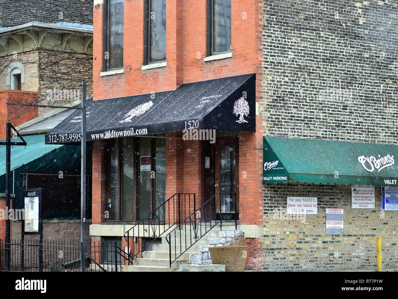 Chicago, Illinois, Stati Uniti d'America. Uno dei pochi resti dell'ex O'Brien del ristorante su Wells Street nella città vecchia quartiere. Foto Stock