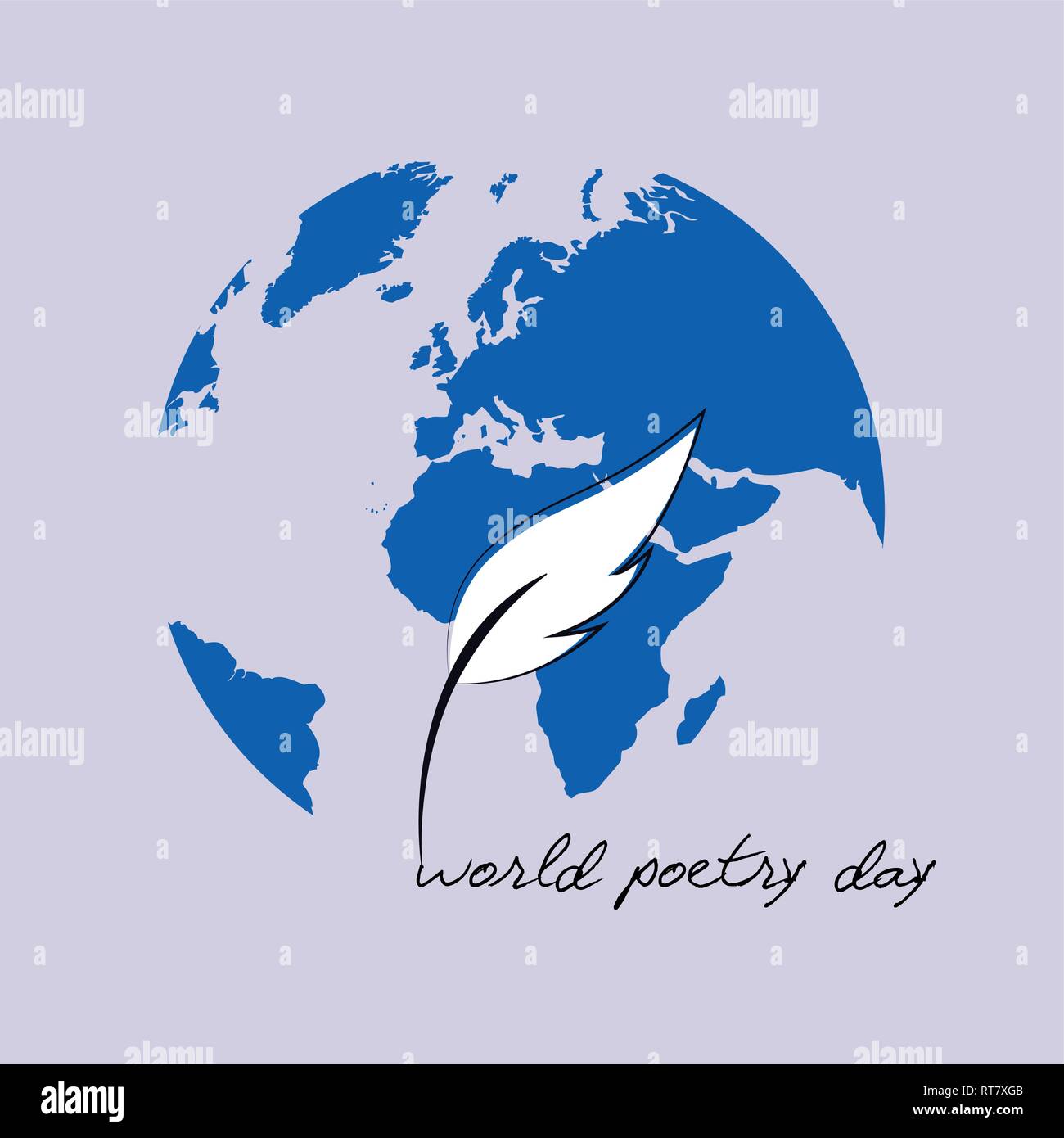 La poesia del mondo giorno schizzo di una penna stilografica e terra blu illustrazione vettoriale EPS10 Illustrazione Vettoriale