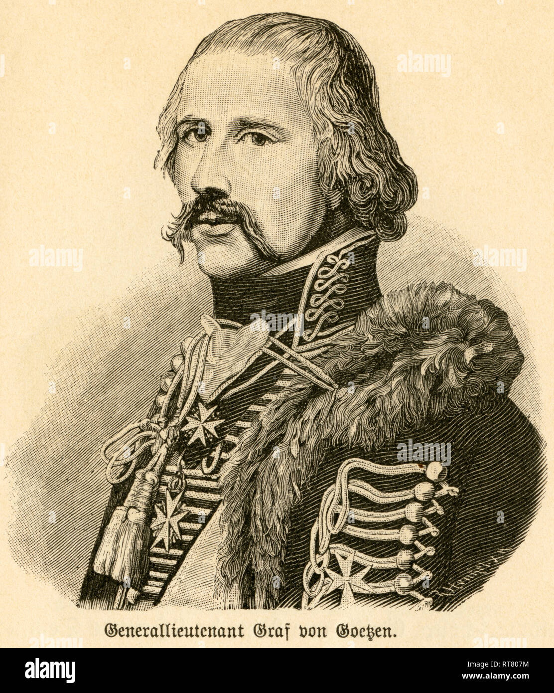 Prussian tenente generale Friedrich Wilhelm von Goetzen, ritratto da: 'Deutschlands Heerführer' (tedesco leader militare), ritratto da Sprößer, casa editrice Ferdinando Hirt, Lipsia, 1895., Additional-Rights-Clearance-Info-Not-Available Foto Stock
