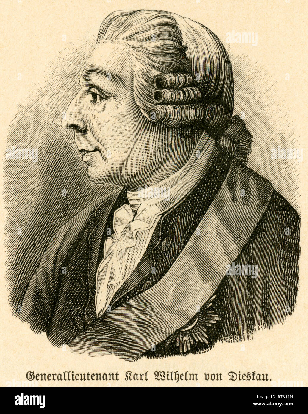 Prussian Tenente Generale Karl Wilhelm von Dieskau, ritratto da: 'Deutschlands Heerführer' (tedesco leader militare), 1640-1894, ritratto da Sprößer, casa editrice Ferdinando Hirt e figlio, Lipsia, 1895., Additional-Rights-Clearance-Info-Not-Available Foto Stock